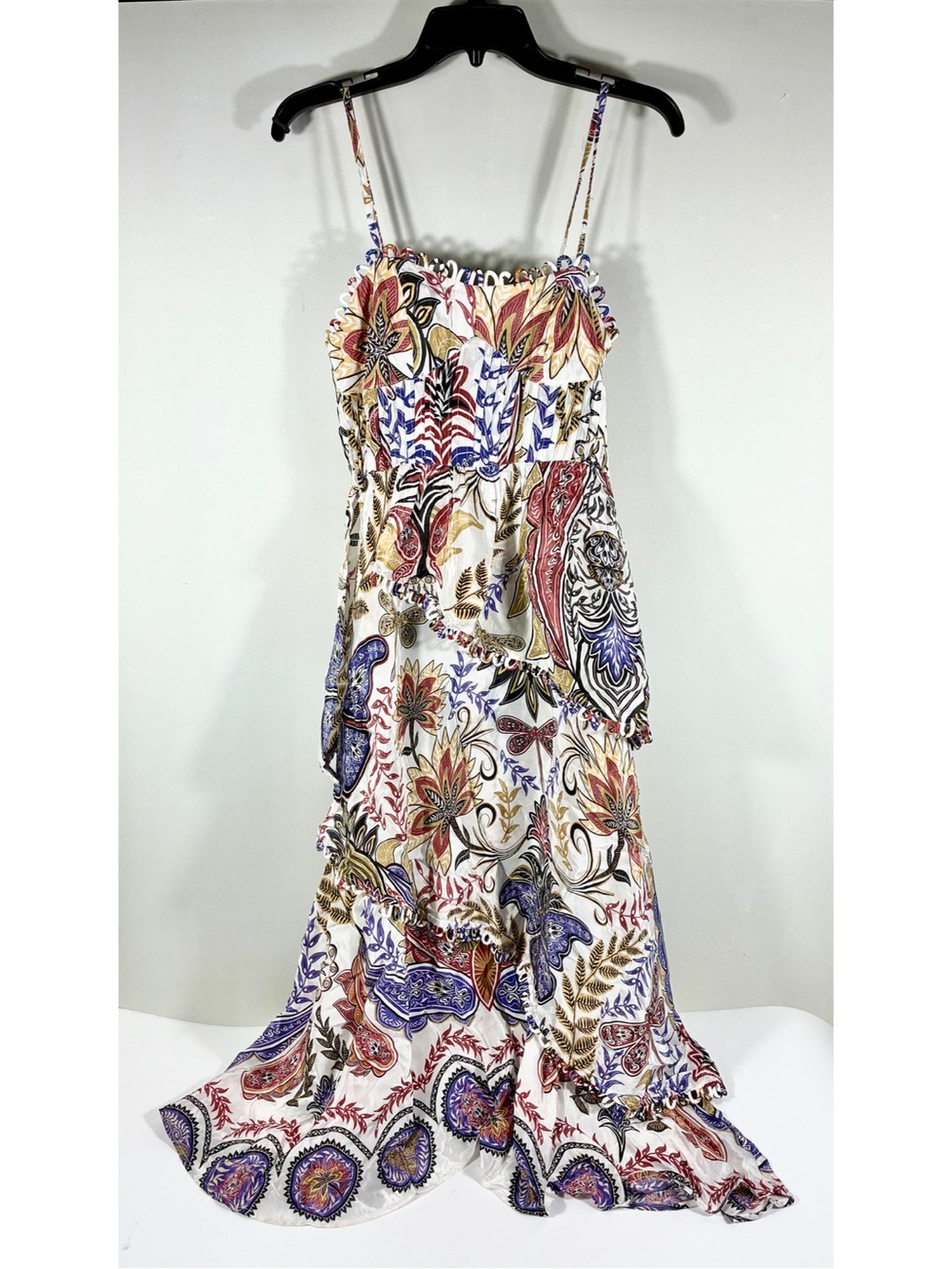 Farm Rio Boho Glam Tiered Floral Crepe de Chine Midi Sun Dress Small NWT - Picture 4 of 17